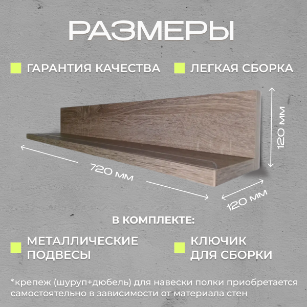 Полка навесная Анрат " Элана пн 2.72" с бортиком