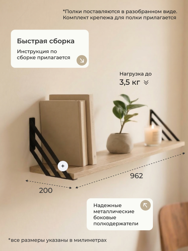 Полка навесная Анрат "Элана пн 2.96к"