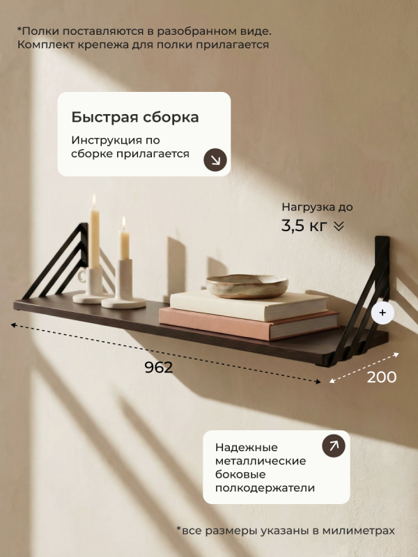 Полка навесная Анрат "Элана пн 2.96к"